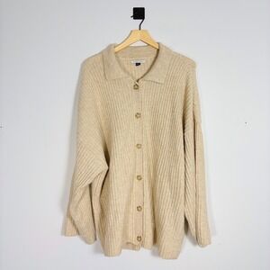 American Eagle Outfitters Beige Ribbed Collared Button Front Cardigan Sweater XL